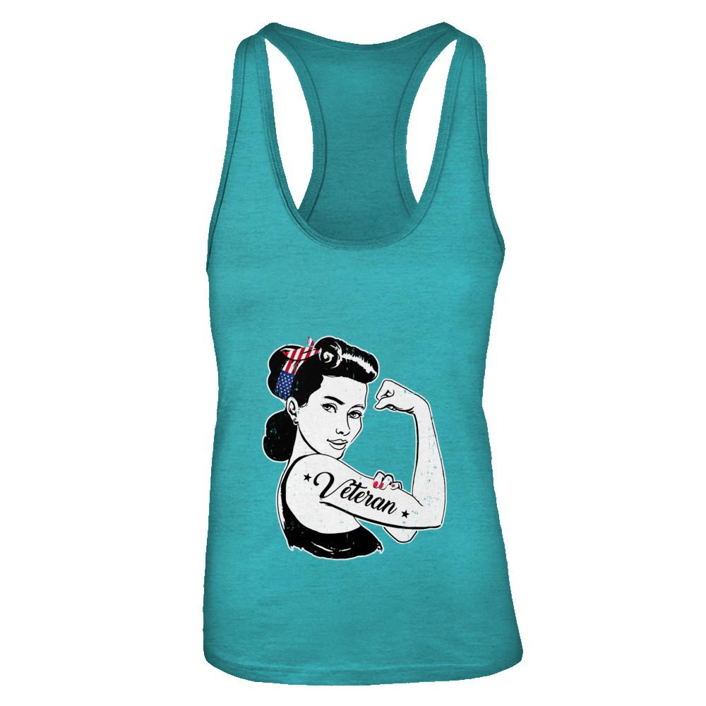 Woman Veteran Strong Girl America 4Th July-T-Shirt & Tank Top-Women's Ideal Racerback Tank-Tahiti Blue