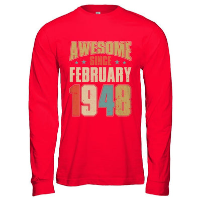 Vintage Retro Awesome Since February 1948 73th Birthday-T-Shirt & Hoodie-Long Sleeve T-Shirt-Red