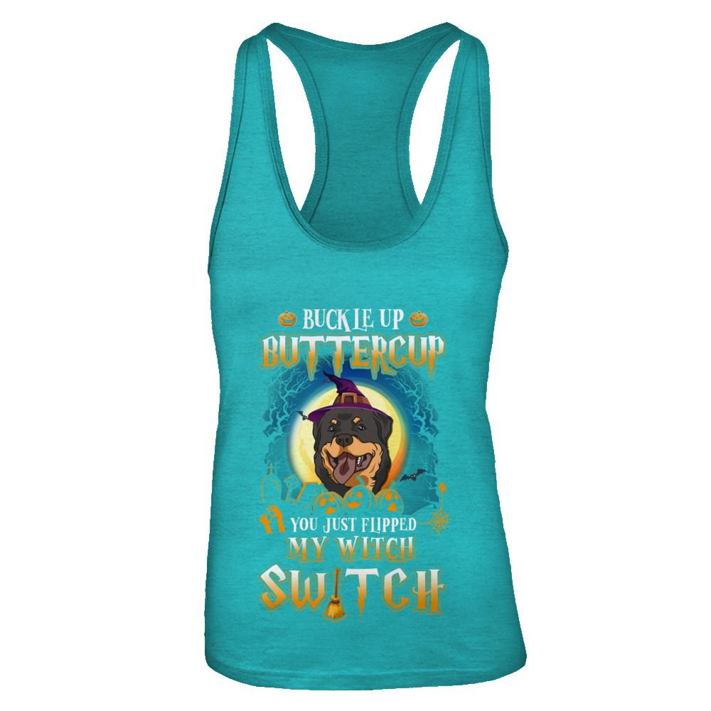Buckle Up Buttercup Halloween Witch Rottweiler Costume-T-Shirt & Tank Top-Women's Ideal Racerback Tank-Tahiti Blue