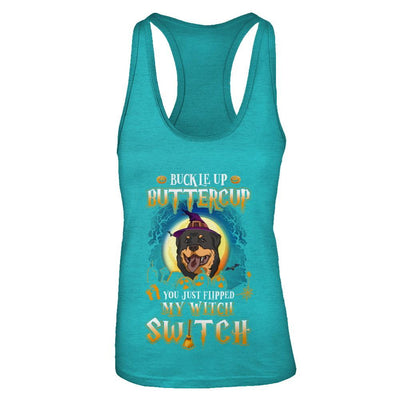 Buckle Up Buttercup Halloween Witch Rottweiler Costume-T-Shirt & Tank Top-Women's Ideal Racerback Tank-Tahiti Blue