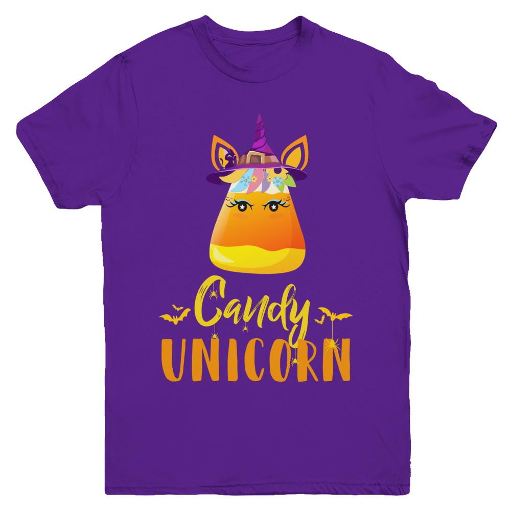 Candy Corn Unicorn Halloween Unicorn For Girls Youth-Youth Shirt-Youth T-Shirt-Purple