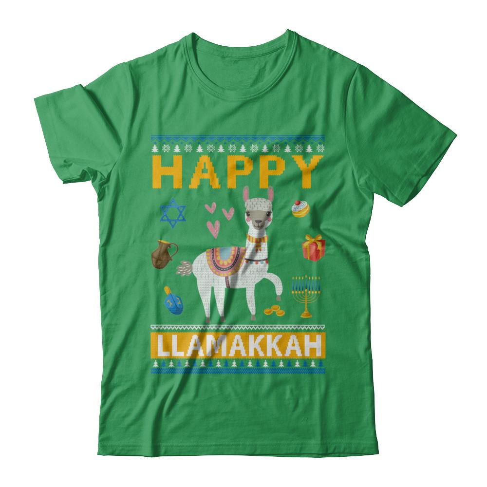 Happy Llama Llamakkah Hanukkah Ugly Sweater-T-Shirt & Sweatshirt-Premium T-Shirt-Kelly Green