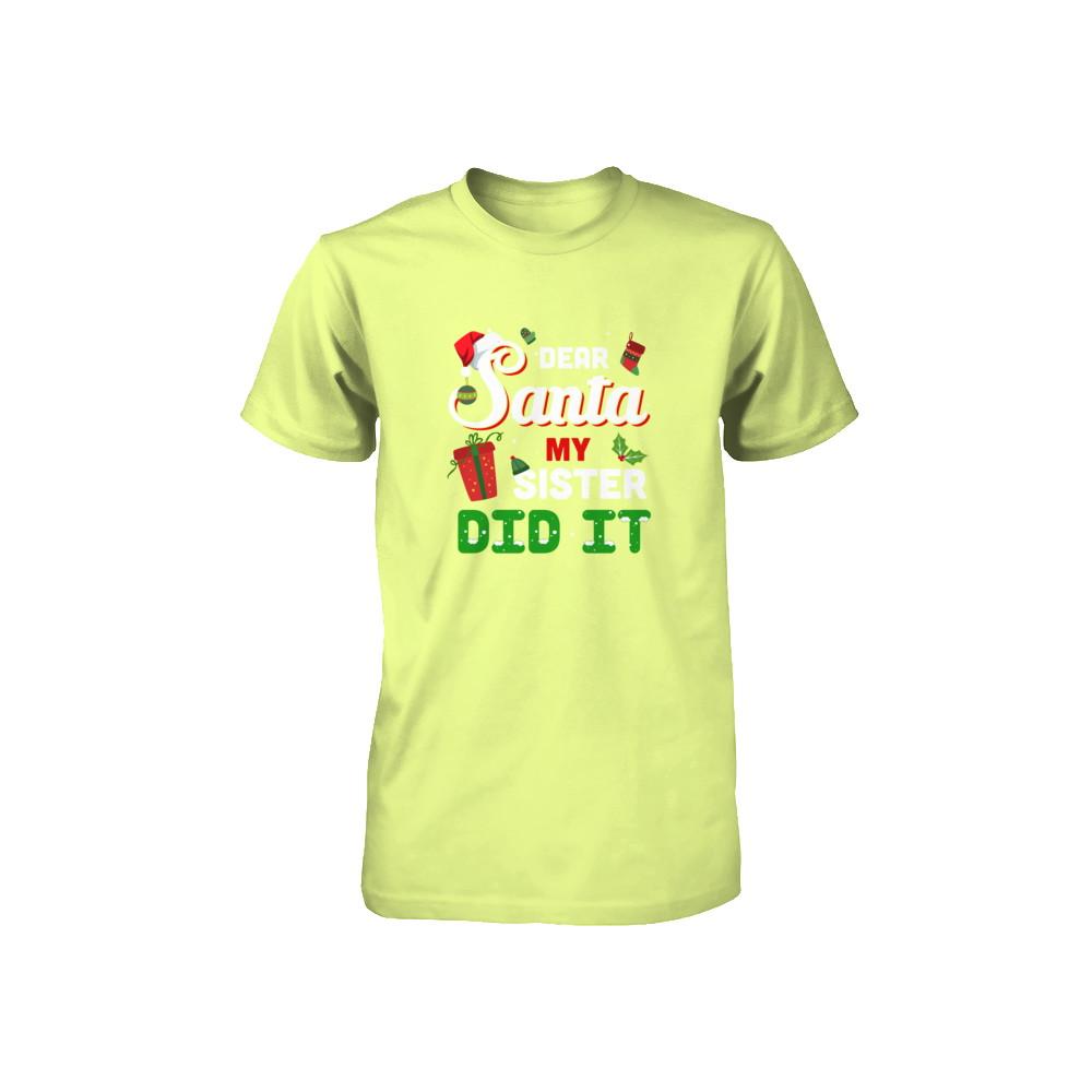 Dear Santa My Sister Did It Christmas Brother Youth-T-Shirt & Sweatshirt-Youth T-Shirt-Neon Yellow
