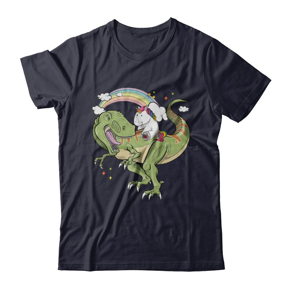 Unicorn Riding Dinosaur T Rex Unicorns Rainbow Gifts-T-Shirt & Hoodie-Premium T-Shirt-Midnight Navy