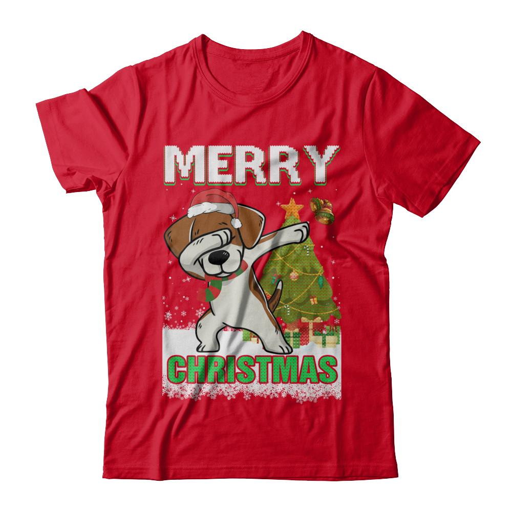 Cute Beagle Claus Merry Christmas Ugly Sweater-T-Shirt & Sweatshirt-Premium T-Shirt-Red