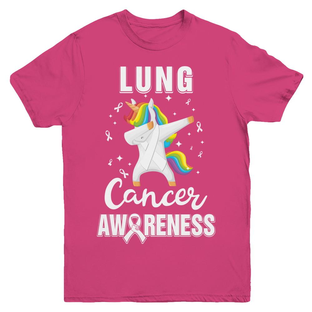 Inspirational Lung Cancer Awareness Unicorn Support Youth-Youth Shirt-Youth T-Shirt-Heliconia