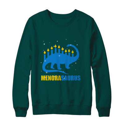 Funny Hanukkah Dinosaur Menorah Brontosaurus Menorasaurus-T-Shirt & Sweatshirt-Crewneck Sweatshirt-Deep Forest