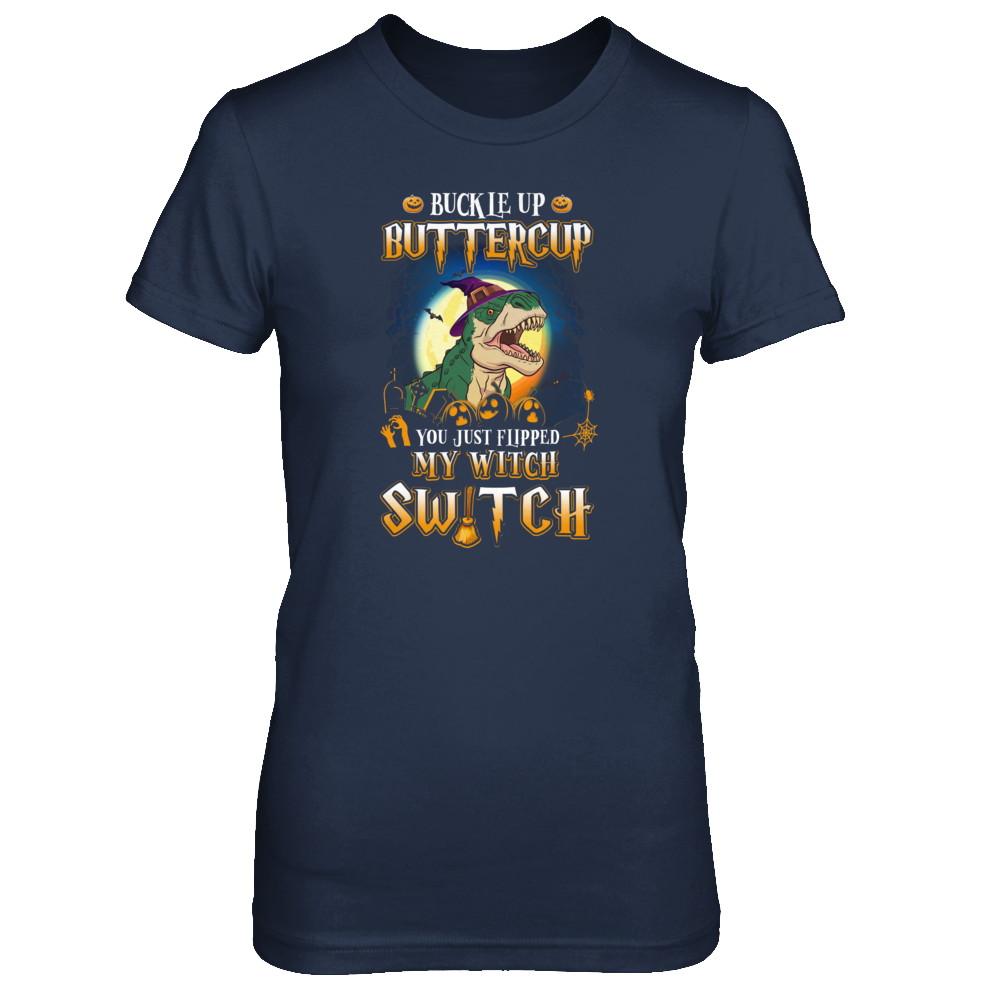 Buckle Up Buttercup Halloween Witch Dinosaur Costume-T-Shirt & Tank Top-Women's T-Shirt-Navy