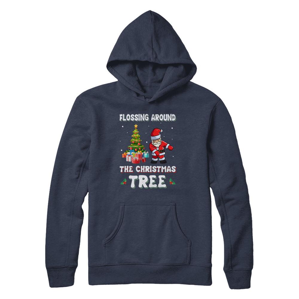 Santa Claus Flossing Around The Christmas Tree-T-Shirt & Hoodie-Pullover Hoodie-Navy