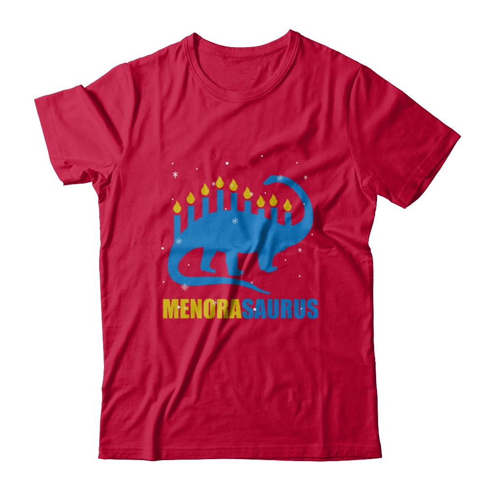 Funny Hanukkah Dinosaur Menorah Brontosaurus Menorasaurus-T-Shirt & Sweatshirt-Classic T-Shirt-Red