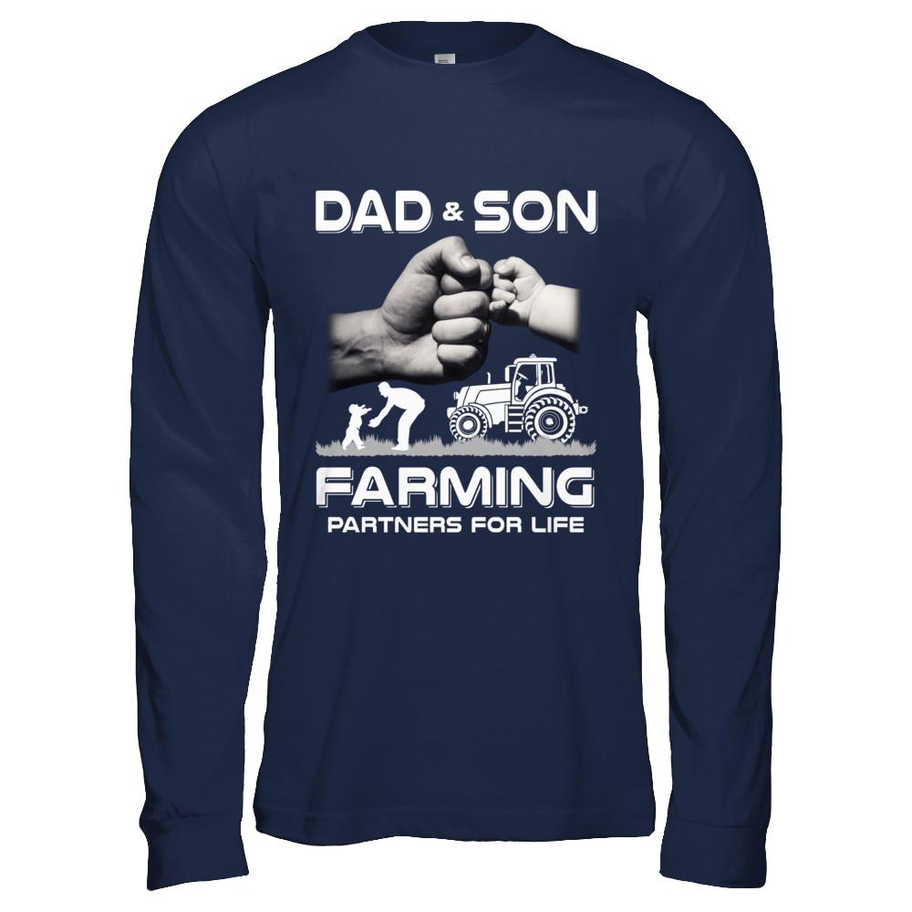 Farmer Dad And Son Farming Partners For Life Fathers Day-T-Shirt & Hoodie-Long Sleeve T-Shirt-Navy