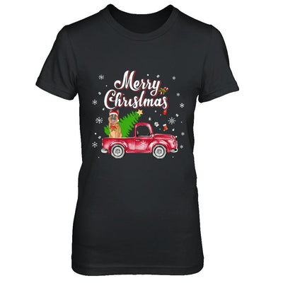 German Shepherd Retriever Rides Red Truck Christmas Pajama-T-Shirt & Sweatshirt-Women's T-Shirt-Black