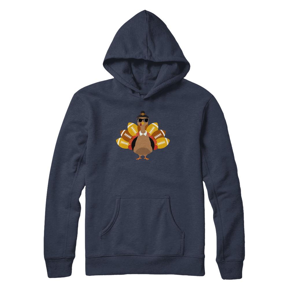 Turkey And Football Thankful Funny Thanksgiving-T-Shirt & Hoodie-Pullover Hoodie-Navy