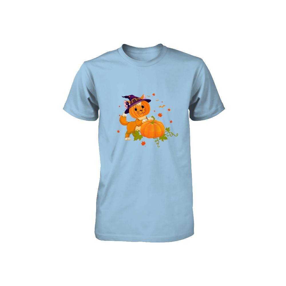 Funny Halloween Cat Pumpkin Costume Youth-Youth Shirt-Toddler T-Shirt-Light Blue