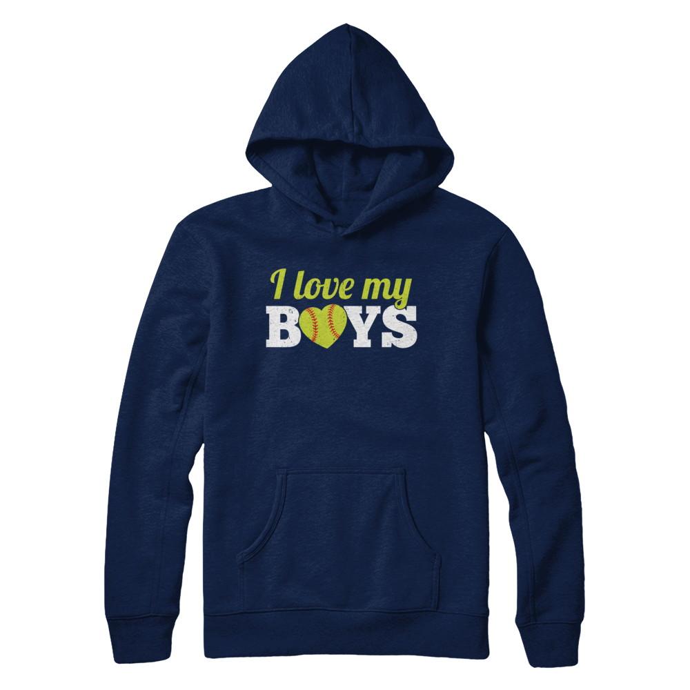 Love My Boys Mom And Dad Softball-T-Shirt & Hoodie-Pullover Hoodie-Navy