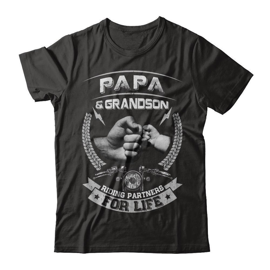 Motocross Papa And Grandson Riding Partners For Life-T-Shirt & Hoodie-Classic T-Shirt-Black