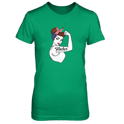 Teacher Vet Strong Woman American Flag Nursing 4Th Of July-T-Shirt & Tank Top-Women's T-Shirt-Irish Green