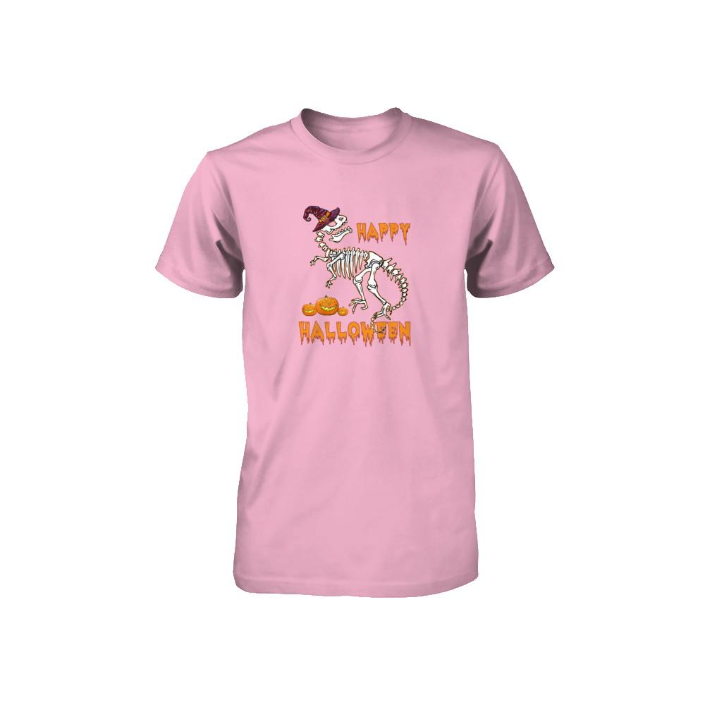 Funny Happy Halloween T-Rex Skeleton Dinosaur Youth-Youth Shirt-Toddler T-Shirt-Pink