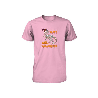 Funny Happy Halloween T-Rex Skeleton Dinosaur Youth-Youth Shirt-Toddler T-Shirt-Pink