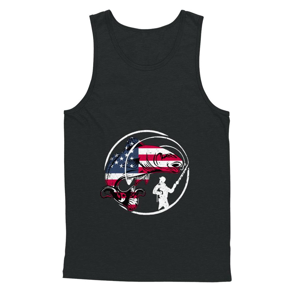 American Flag Fishing Vintage 4Th July Gifts-T-Shirt & Hoodie-Unisex Tank-Black