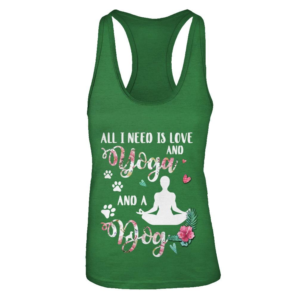 All I Need Is Love And Yoga And A Dog-T-Shirt & Tank Top-Women's Ideal Racerback Tank-Kelly Green