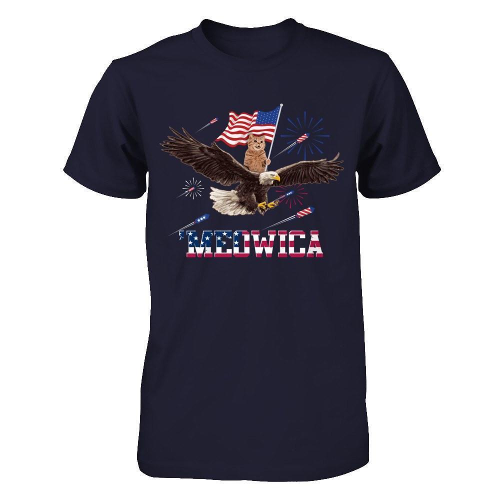 Meowica July 4Th Funny Cat On Eagle Independence Day-T-Shirt & Hoodie-Premium T-Shirt-Midnight Navy