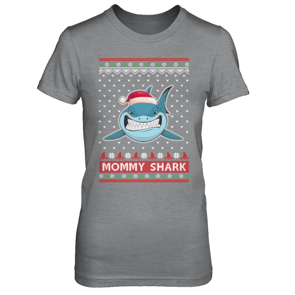 Santa Hat Mommy Shark Ugly Christmas Sweater-T-Shirt & Sweatshirt-Women's T-Shirt-Sport Grey