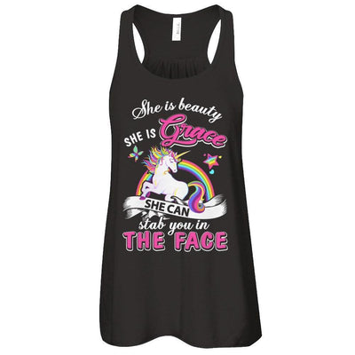 She Is Beauty She Is Grace She Can Stab In The Face-T-Shirt & Tank Top-Women's Flowy Racerback Tank-Black