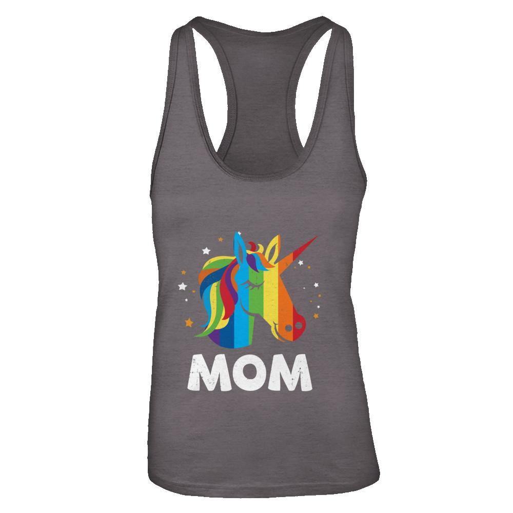 LGBT Pride Lesbian Gay Proud Mom Unicorn-T-Shirt & Tank Top-Women's Ideal Racerback Tank-Dark Grey