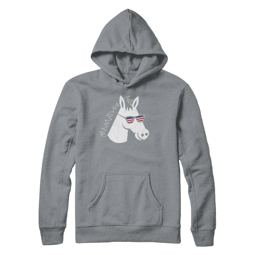 July 4Th Patriotic USA American Flag With Horse-T-Shirt & Hoodie-Pullover Hoodie-Light Steel