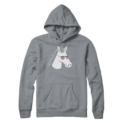 July 4Th Patriotic USA American Flag With Horse-T-Shirt & Hoodie-Pullover Hoodie-Light Steel