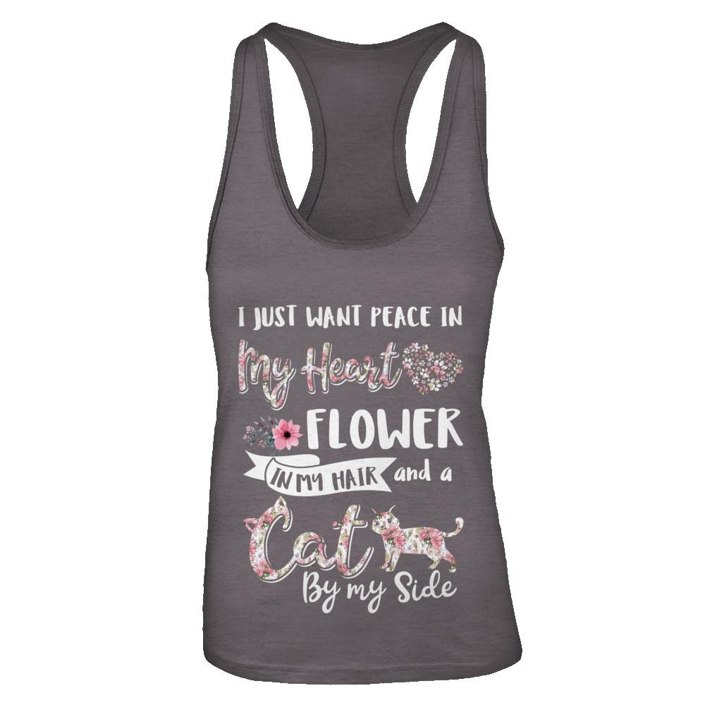I Just Want Peace In My Heart A Cat By My Side Funny Cat-T-Shirt & Tank Top-Women's Ideal Racerback Tank-Dark Grey