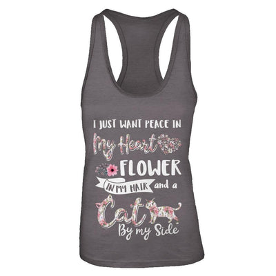 I Just Want Peace In My Heart A Cat By My Side Funny Cat-T-Shirt & Tank Top-Women's Ideal Racerback Tank-Dark Grey