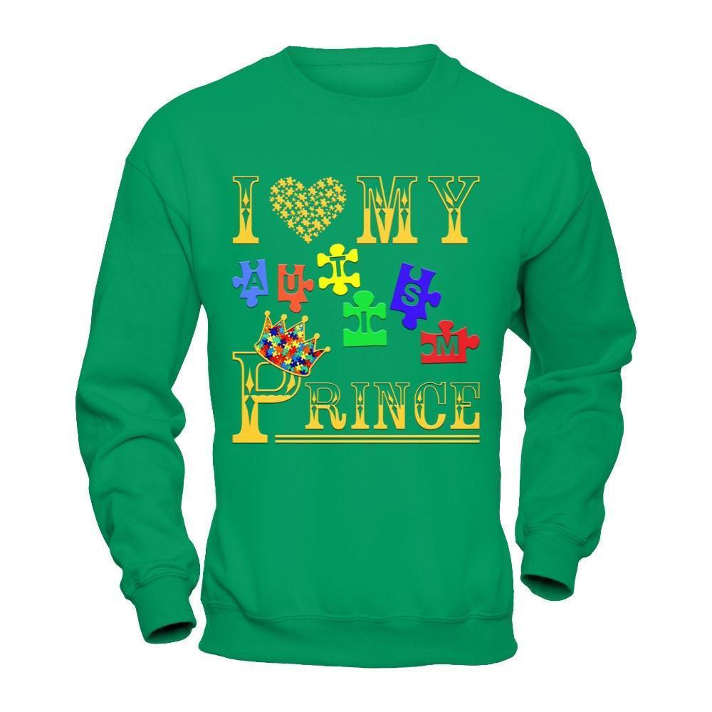I Love My Autism Prince-T-Shirt & Hoodie-Crewneck Sweatshirt-Irish Green