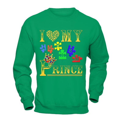 I Love My Autism Prince-T-Shirt & Hoodie-Crewneck Sweatshirt-Irish Green
