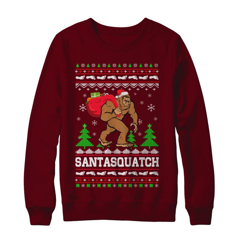Funny Santasquatch Bigfoot Ugly Christmas Sweater Gift-T-Shirt & Sweatshirt-Crewneck Sweatshirt-Maroon