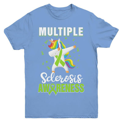 Inspirational Multiple Sclerosis Awareness Unicorn Support Youth-Youth Shirt-Youth T-Shirt-Carolina Blue