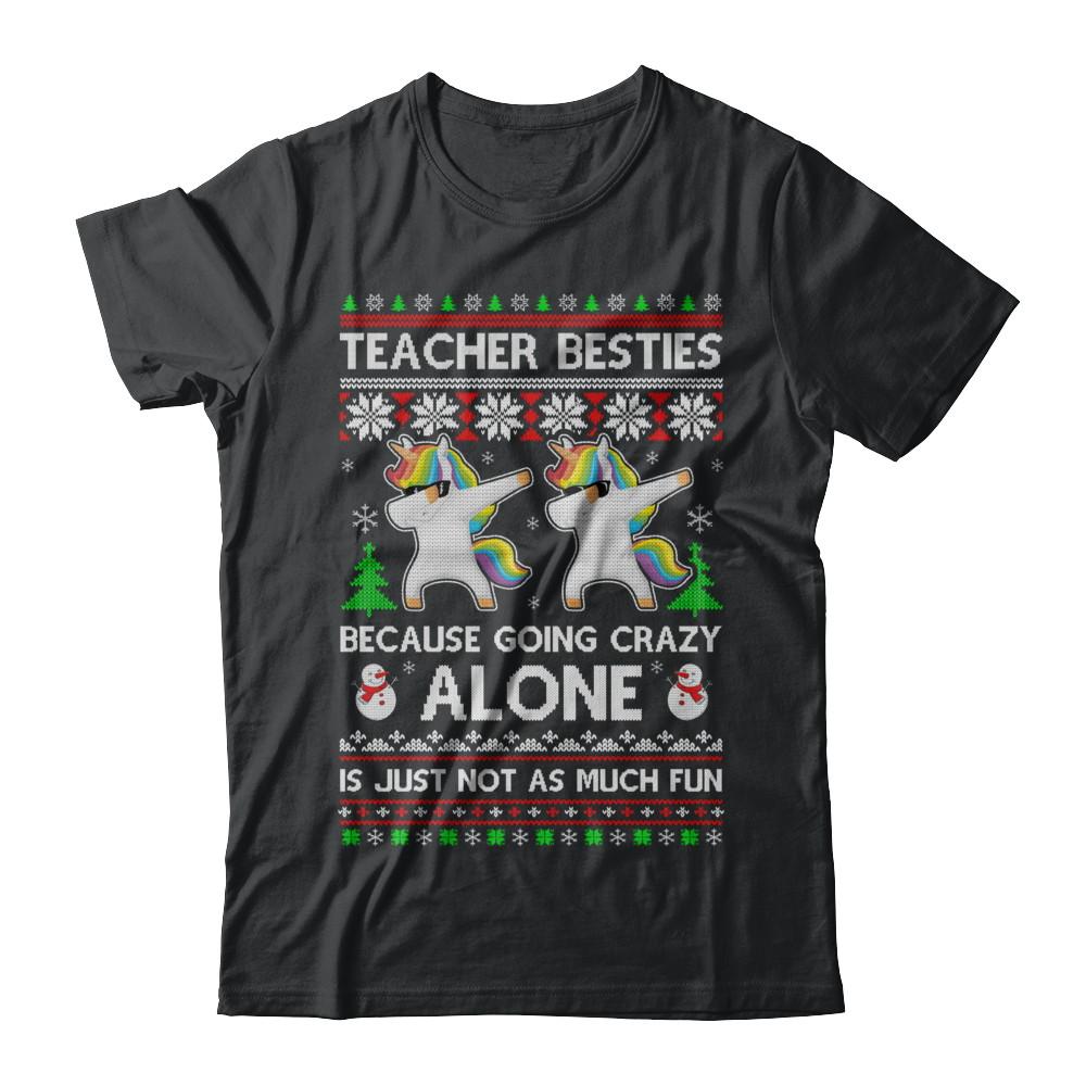 Unicorn Dabbing Teacher Besties Ugly Christmas Sweater-T-Shirt & Sweatshirt-Classic T-Shirt-Black
