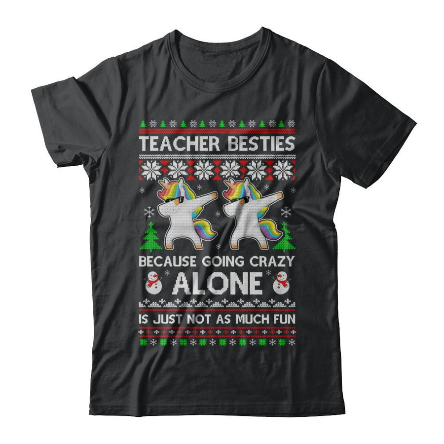 Unicorn Dabbing Teacher Besties Ugly Christmas Sweater-T-Shirt & Sweatshirt-Classic T-Shirt-Black
