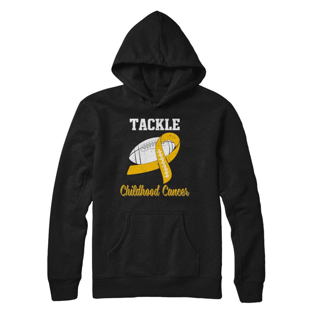 Football Survivor Tackle Yellow Childhood Cancer Awareness-T-Shirt & Hoodie-Pullover Hoodie-Black