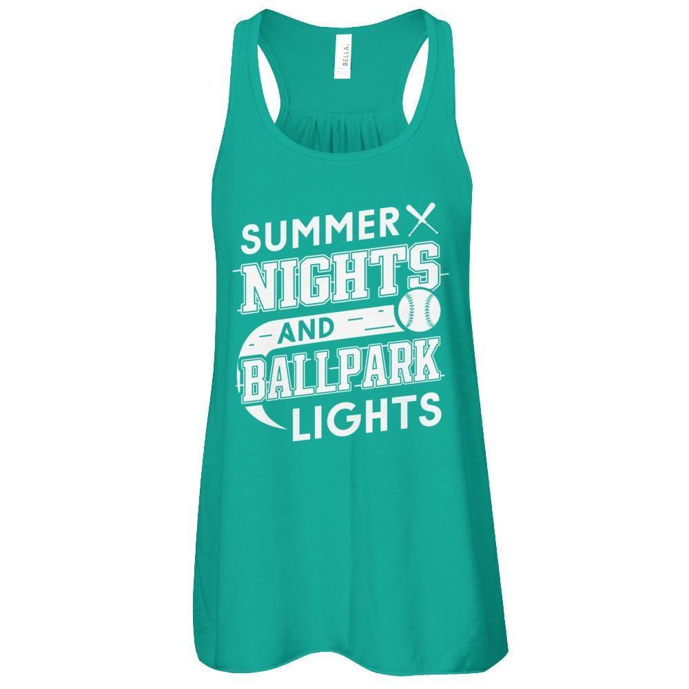 Summer Nights Ballpark Lights Baseballs-T-Shirt & Hoodie-Women's Flowy Racerback Tank-Kelly