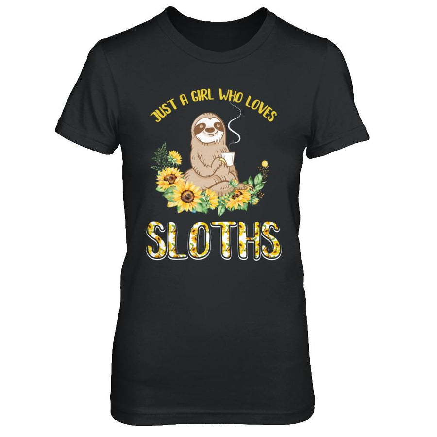 Just A Girl Who Loves Sloths And Sunflowers-T-Shirt & Hoodie-Women's T-Shirt-Black