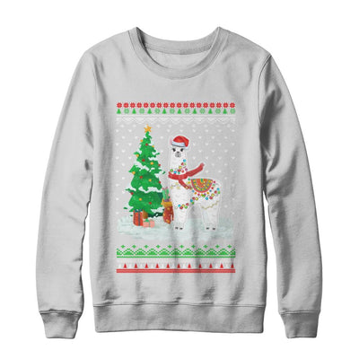 Xmas Alpaca Llama Santa Hat Ugly Christmas Sweater-T-Shirt & Sweatshirt-Crewneck Sweatshirt-White