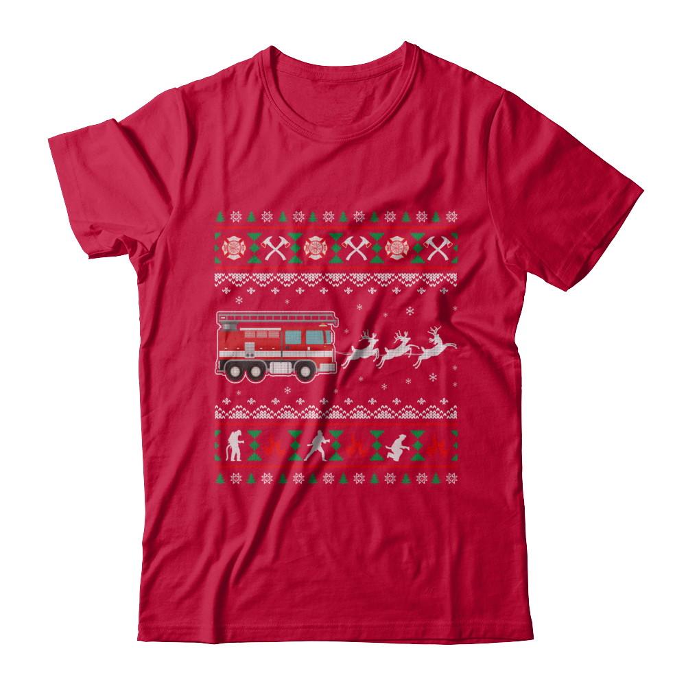 Merry Christmas Firefighter Fireman Ugly Sweater Gift-T-Shirt & Sweatshirt-Classic T-Shirt-Red