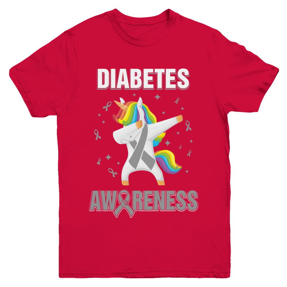 Inspirational Diabetes Awareness Unicorn Support Youth-Youth Shirt-Youth T-Shirt-Red