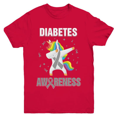Inspirational Diabetes Awareness Unicorn Support Youth-Youth Shirt-Youth T-Shirt-Red