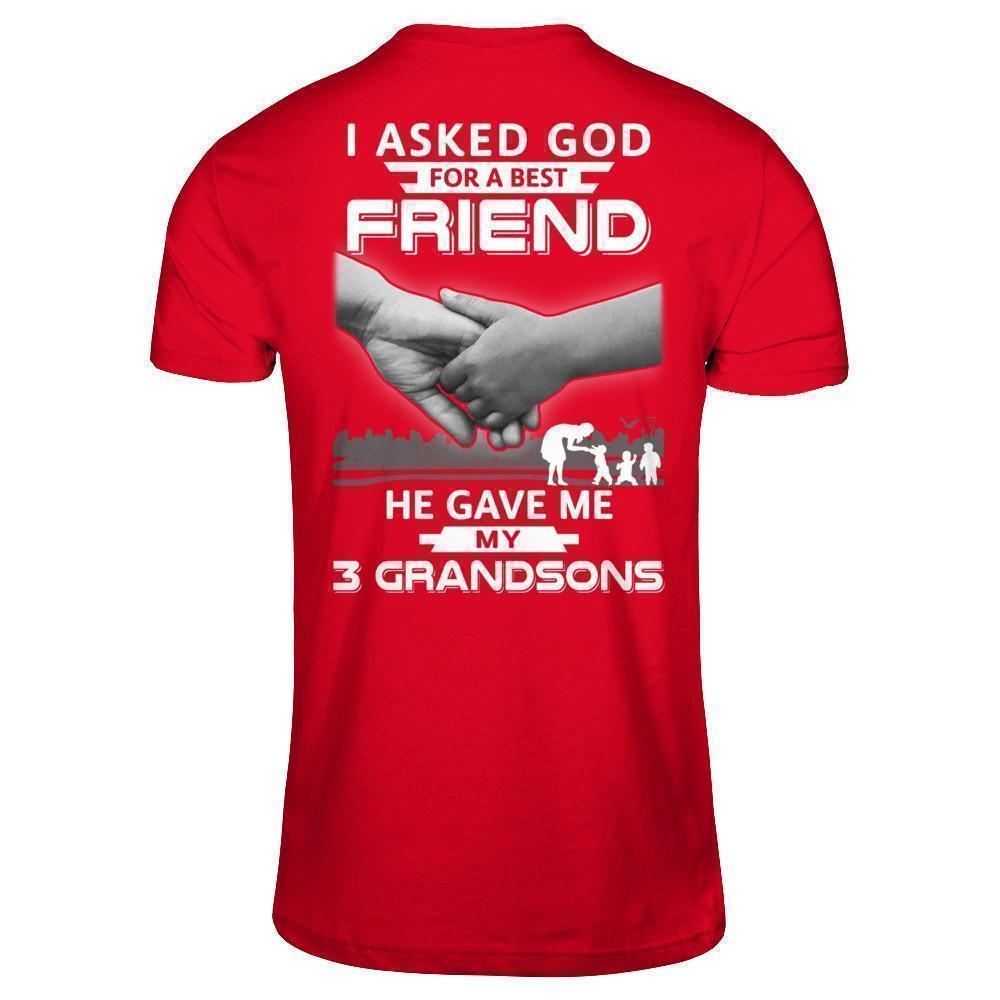 I Asked God For A Best Friend He Gave Me My Three Grandsons-T-Shirt & Hoodie-Premium T-Shirt-Red