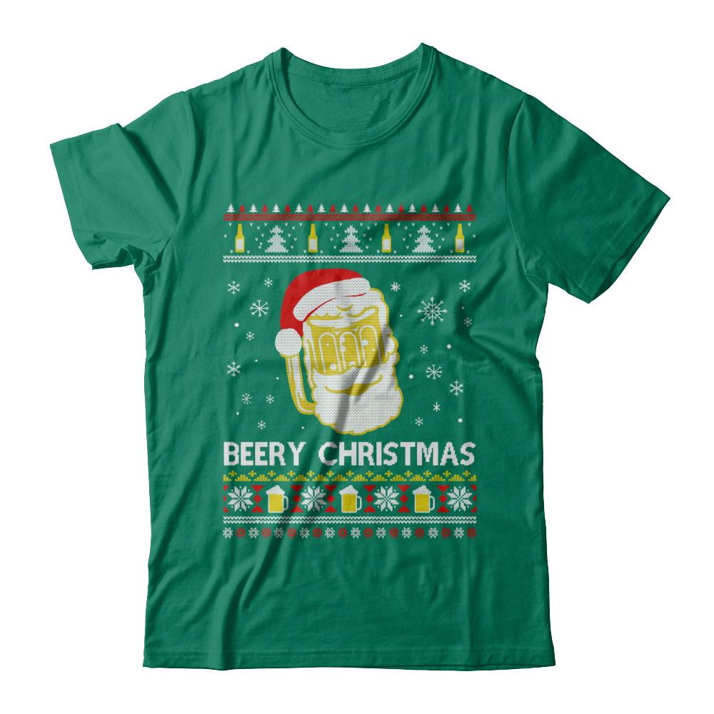 Beery Christmas Ugly Christmas Sweater Christmas Beer-T-Shirt & Sweatshirt-Classic T-Shirt-Kelly Green