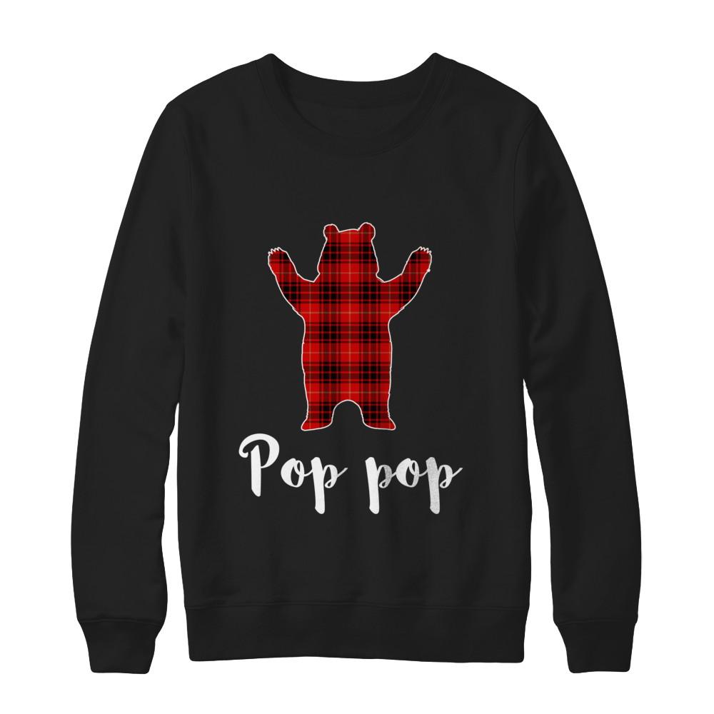 Red Pop Pop Bear Buffalo Plaid Family Christmas Pajamas-T-Shirt & Sweatshirt-Crewneck Sweatshirt-Black