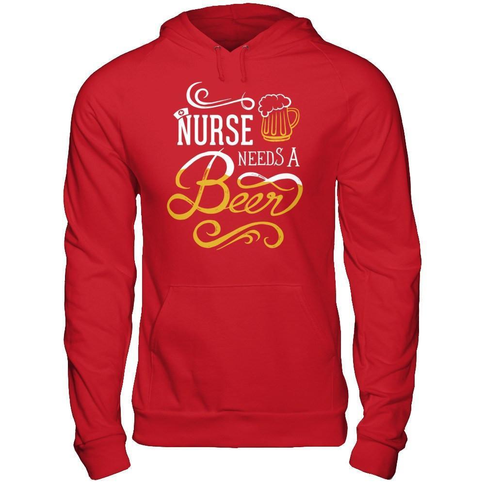 Nurse Needs A Beer-T-Shirt & Hoodie-Pullover Hoodie-Red